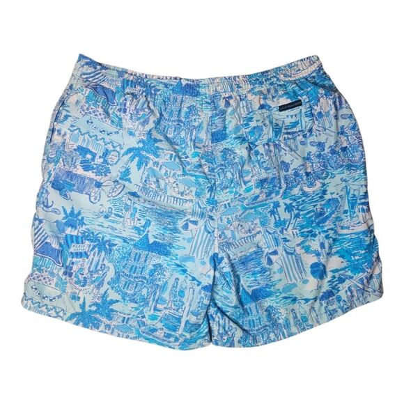 LILLY PULITZER Blue Pattern Swim Trunks Capri Bathing Suit Mesh Lined  - Size L - Picture 2 of 7